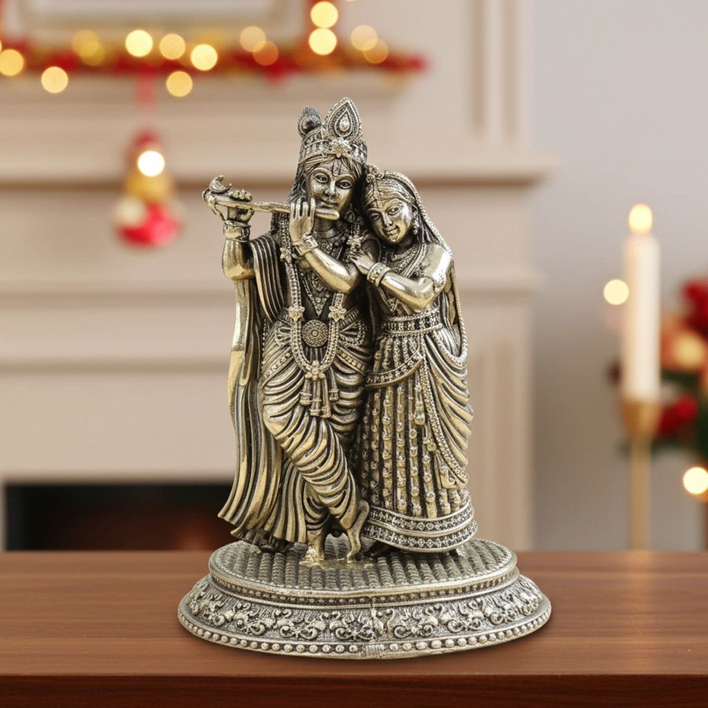 Brass Radha Krishna Idol for Love, Harmony & Vastu, Height : 7 Inch (BSMAS1883 D)