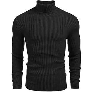 Fashlook Solid High Neck Wool Blend Casual Black Full Sleeve T-Shirt For Mens