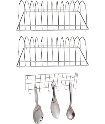 JISUN Stainless Steel Plate Stand Pack Of 2 & Ladle Hook Rail For Kitchen