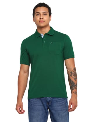 Polo Collar T-Shirt for Men with Pocket - Dark Green-S / Dark Green