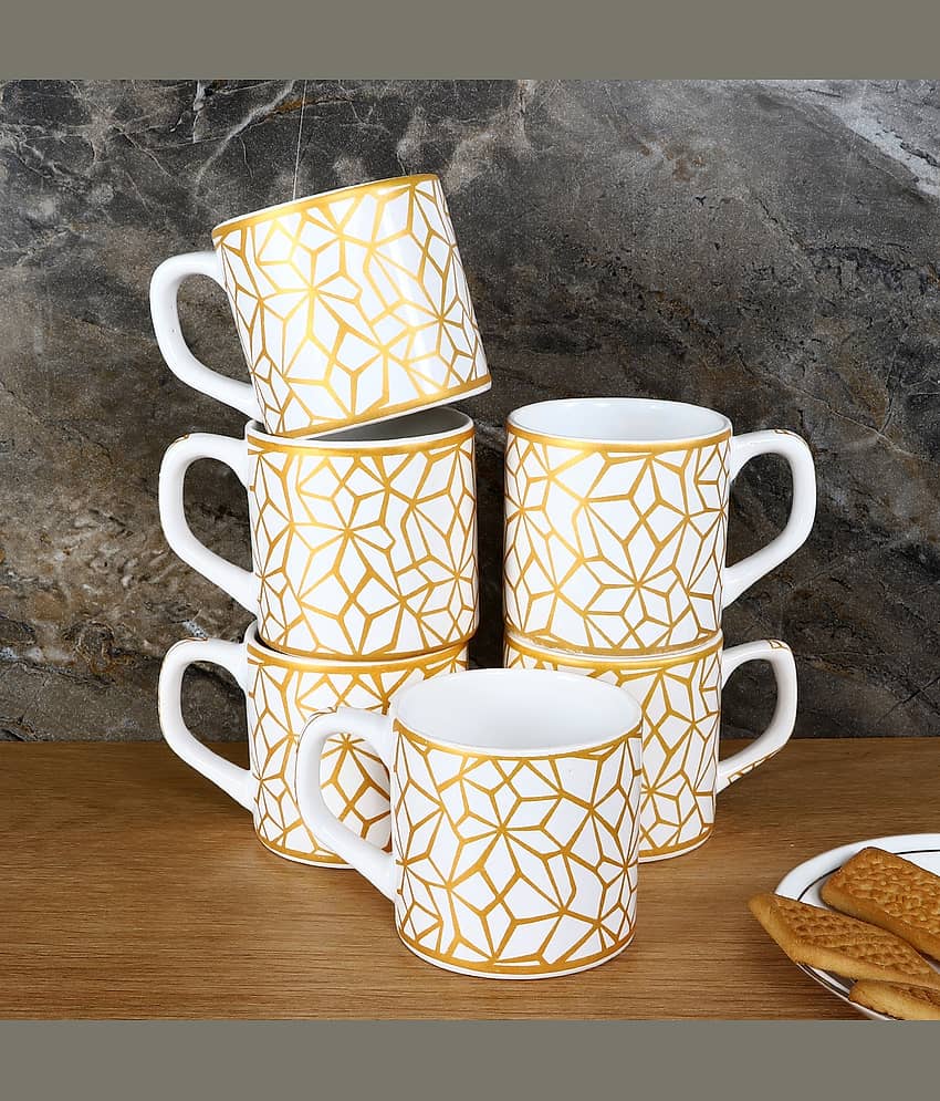 Hala Moondust Printed Ceramic Tea Cup 150 ml ( Pack of 6 )