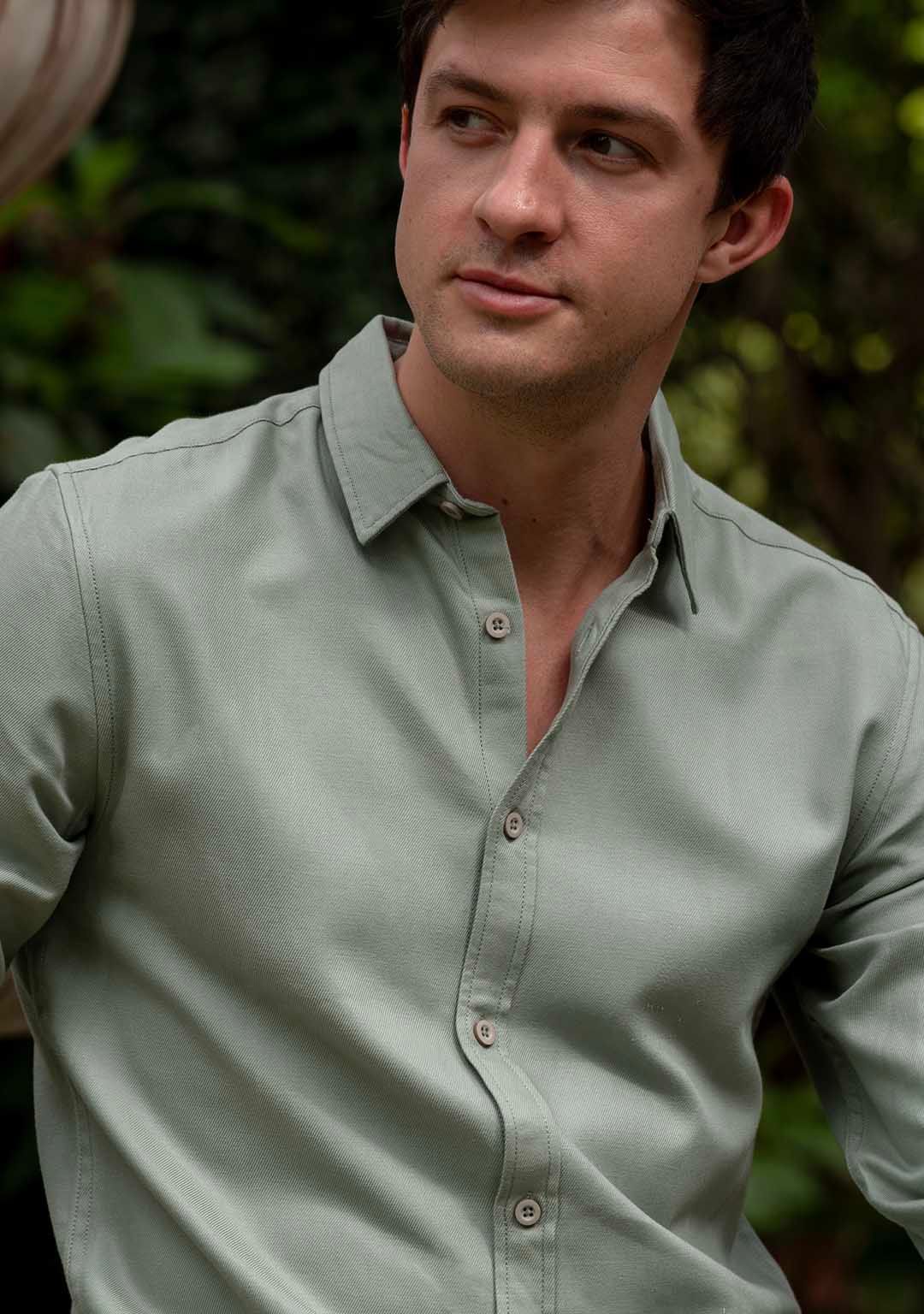 Tencel™ Shirt in Sage Green-S · 38 - 39''