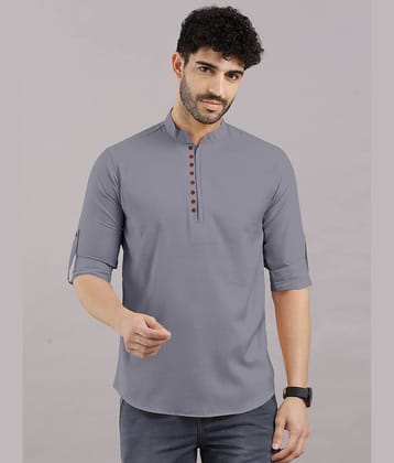 VTEXX Cotton Blend Plain Shirt Style Kurta For Men ( Grey )