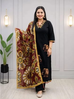 Vatudi Fashion Women Cotton Rayon Kurta Pant Dupatta Set