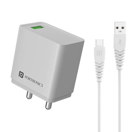 Portronics Adapto One C 18W Fast Charger with 1M USB Type-C Cable | 3A Single USB Wall Charger | Fast Charging Power Adapter for Android Smartphones, iPhone, iPad, Tablets & Other USB Devices (White or Black) Portronics Adapto One C 18W Fast Charger with 1M USB Type-C Cable | 3A Single USB Wall Charger | Fast Charging Power Adapter for Android Smartphones, iPhone, iPad, Tablets & Other USB Devices (White or Black)
