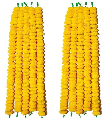 Rudra Artificial Marigold Flowers Garland for Diwali, Pooja Room, Ganpati ,Home Decore Yellow Marigold Artificial Flower (140 cm, Pack of 10, Garlands)