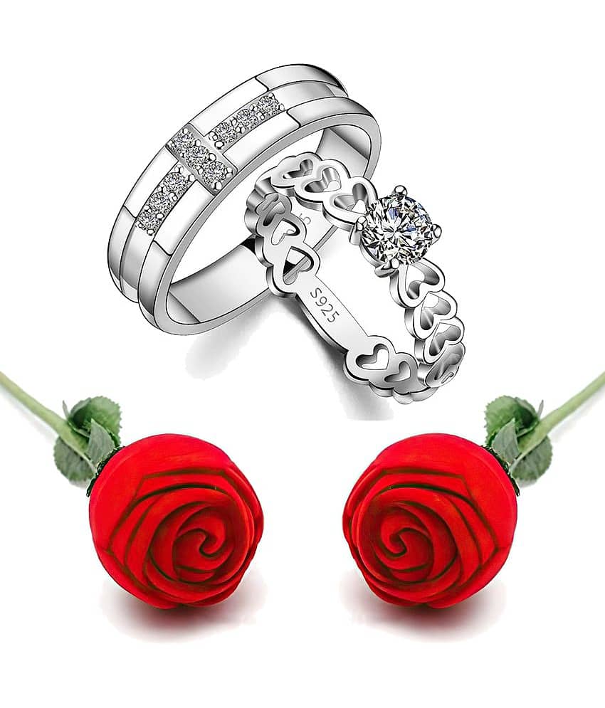 FASHION FRILL - Silver Couple Ring ( Pack of 2 )