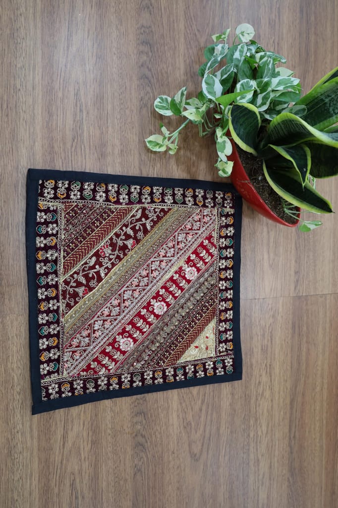 Traditional Indian Embroidered Cushion Cover Set, Cotton, 35x40 cm, Multicolour, Set of 5, Square Shape with Floral and Geometric Pattern