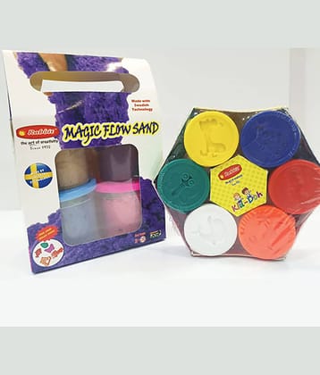 RABBIT'S Magic Flow Sand Gift Pack|+RABBIT Kid Doh Happy Pack|Play Doh Sand|Play Sand for Kids with  Toys|Play Sand for Children|Play Doh Set|Play Doh for Kids|Play Sand toys|Sand Clay With Shapes| Kids Playing sand| Kinetic Sand with Moulds| Age 3+
