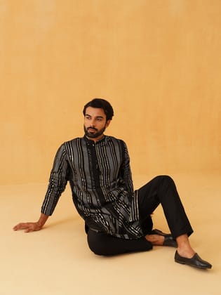 Men's Georgette sequinned embroidered Black Kurta with Black Trouser-36