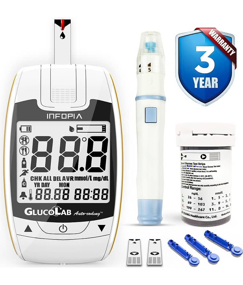 K-life Glucolab Automatic Blood Glucose Check Sugar Testing Machine 25 Strips Glucometer (White)