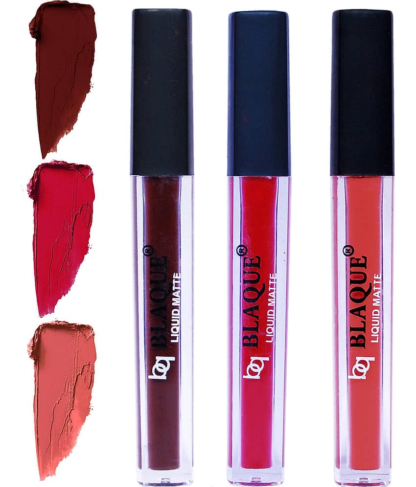 bq BLAQUE Matte Liquid Lipstick Combo of 3 Lip Color 4ml each, Waterproof - Chocolate Mood, Dark Pinkish Red, Dark Coral
