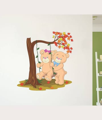 Asmi Collection Teddy Bears Playing Swing Under a Tree Wall Sticker ( 60 x 60 cms )