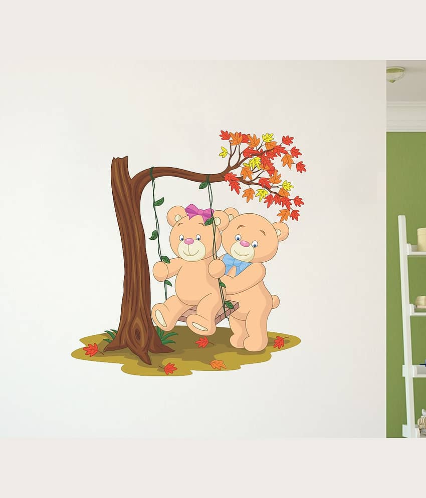 Asmi Collection Teddy Bears Playing Swing Under a Tree Wall Sticker ( 60 x 60 cms )