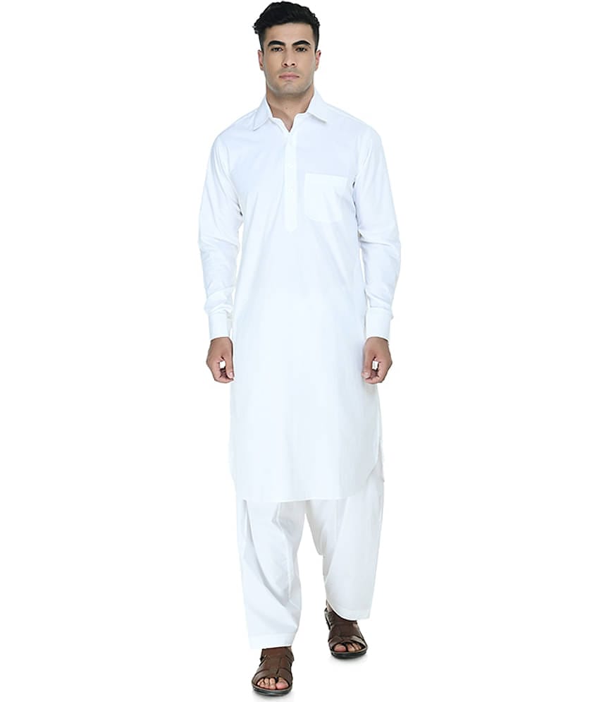 DESIGN TREND White Cotton Pathani Suit Pack of 1