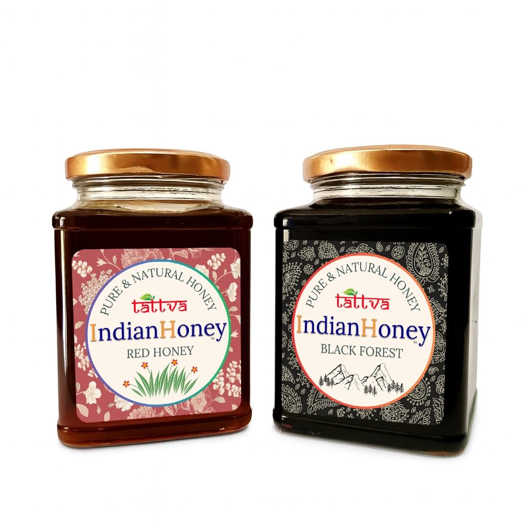 IndianHoney Black Forest & Red Honey Combo (Pack of 2) | Pure & Natural | 1kg (500g Each) | Unprocessed & Unfiltered Natural Sweetener