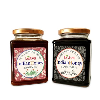 IndianHoney Black Forest & Red Honey Combo (Pack of 2) | Pure & Natural | 1kg (500g Each) | Unprocessed & Unfiltered Natural Sweetener