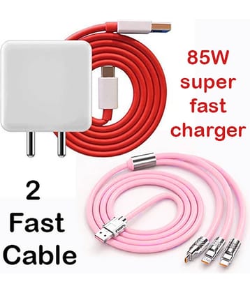 85W Fast Charger with 3-in-1 Charging Cable | Type-C, Micro USB & Lightning | Universal Quick Charging Adapter for Laptop, Smartphone, Tablet | Travel-Friendly Power Delivery Charger