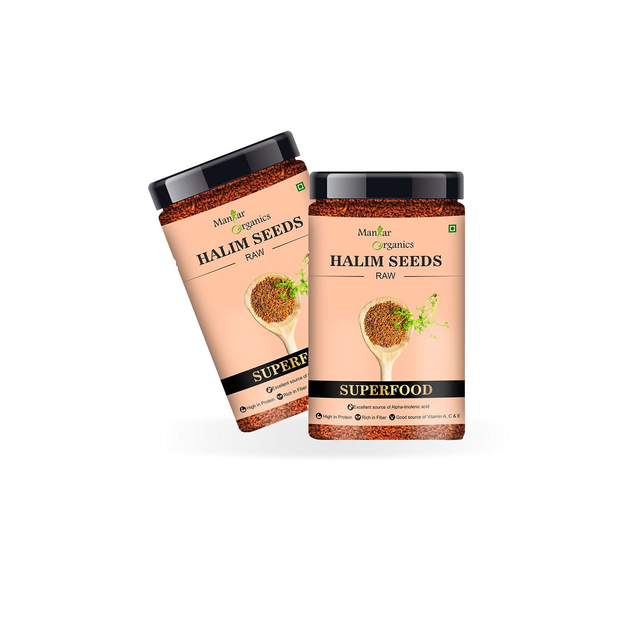 ManHar Organics 100% Natural Halim Seeds- 1200gm Jar(Aliv/Garden Cress/ Haleem seeds) for Eating and Weight management, Immunity Booster Superfood, ( pack of 2 ,600gm each)