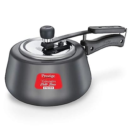 Prestige Nakshatra Cute Duo Svachh Hard Anodised Spillage Control Pressure Cooker, 3 L (Black) Prestige Nakshatra Cute Duo Svachh Hard Anodised Spillage Control Pressure Cooker, 3 L (Black)