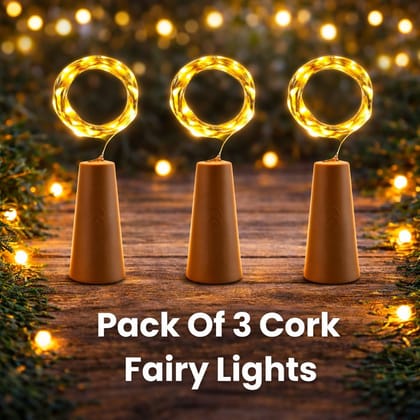 SPARKWORLD Pack of 3 Cork Fairy Lights | Warm White LED Bottle Lights | Battery Operated Decoration for Home, Events & Gifting | Size: 1.98 m