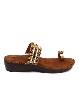 Comfort Beaded Flat Chappals-40 / Antique