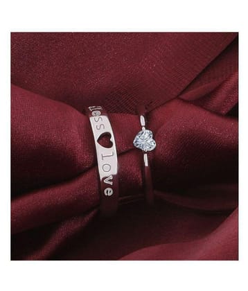 Silver Shine Silver Plated Solitaire Endless Love Heart Adjustable Couple ring for Men and Women,Couple ring for Girls and Boys-2 - None
