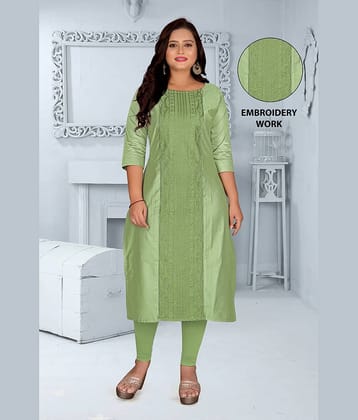 RIAANA Women Chanderi Self Design Straight Kurti ( Green )
