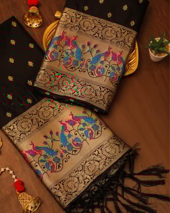 Noor-e-Banaras Lichi Silk Brocade Black Suit