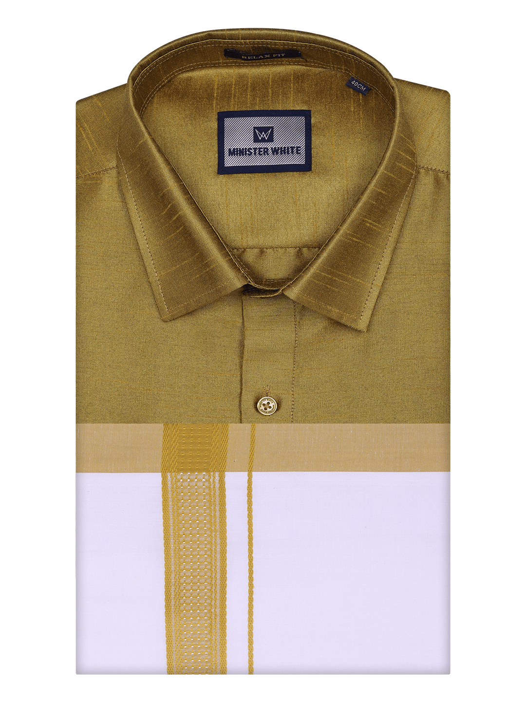 Mens Light Green Dupion Satin Color Shirt with Matching Border Dhoti Combo Gora-36 / F/S / Light Green
