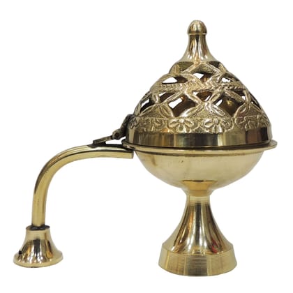 Brass Bakhoor / Dhuna / Lobaan Dan Smoke Burner | Arabic Incense Holder, Height : 4.2 Inch (ZMAS545 M)