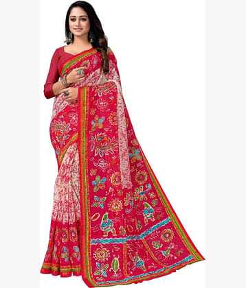 Kanooda Prints Chanderi Printed Saree With Unstitched Blouse Piece ( Multicolor )