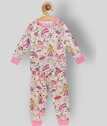 Lazy Shark Pack of 1 Girls Cotton Blend Nightsuit Set ( Cream )