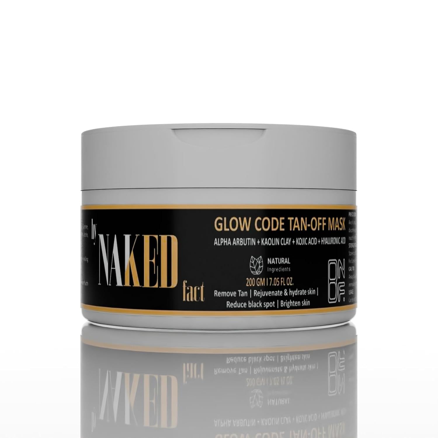 By NAKED fact De-Tan Face Mask for Instant Brightening, Depigmentation and Tan Removal Face Pack with Alpha Arbutin, Kaolin Clay & Kojic Acid, All Skin Types, Men & Women - 200g