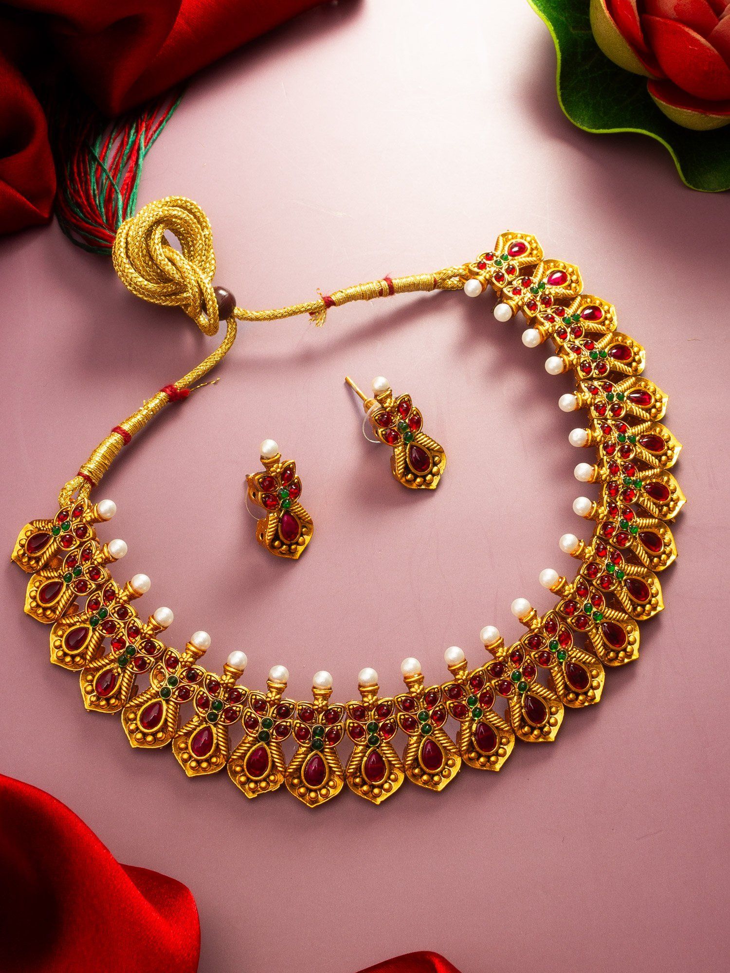 Morison Golden Elegance Necklace Set with Earrings  Perfect for Every Celebration
