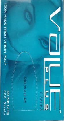 Volue Plus 100% made from virgin pulp Tissues 100 pulls x 2 ply 200 sheets 