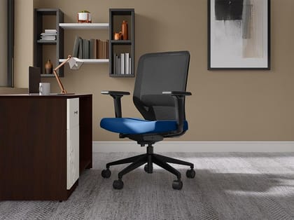 Greta 2.0 Mid Back Fabric Ergonomic Office Chair (Royal Blue with Black Body) (1-Year Warranty, Adjustable Armrest)