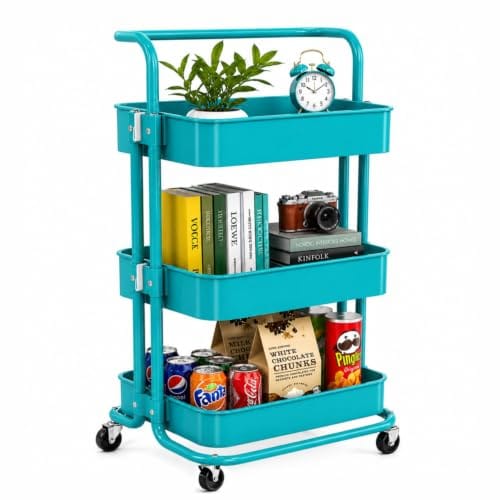 3-Tier Utility Cart for Storage & Organization - Movable Rack for Home, Kitchen, Bathroom & Pantry - Metal
