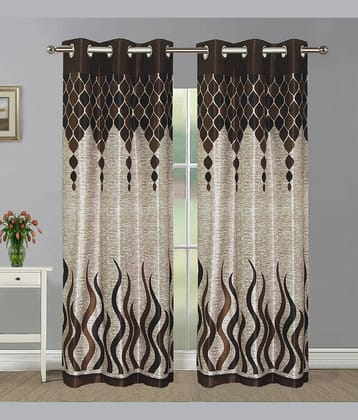 Home Candy Set of 2 Door Semi-Transparent Eyelet Polyester Brown Curtains ( 213 x 120 cm )