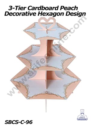 Cake Decor™ 3-Tier Cardboard Hexagon Design Cupcake Stand-Heavy-PEACH