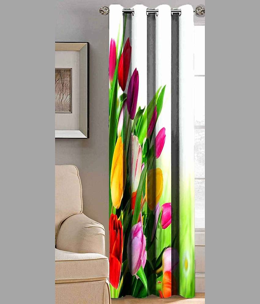 BELLA TRUE Floral Semi-Transparent Eyelet Curtain 7 ft Pack of 1 Multicolor