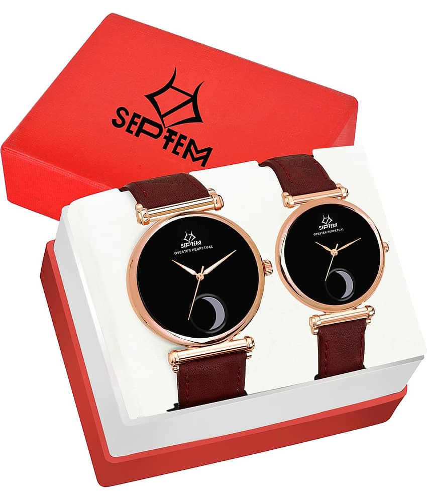 Septem Black Leather Analog Womens Watch