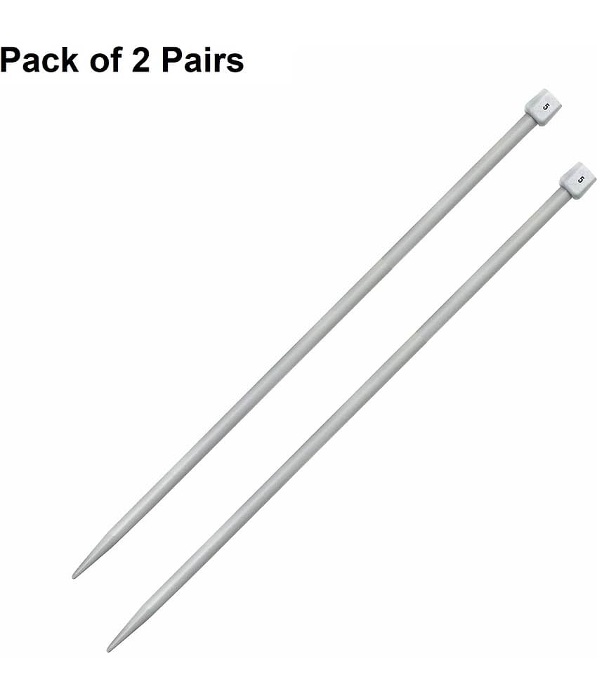 Jyoti Knitting Pin - Plastic (2 Pairs of Flat Knob of 12 Inches / 30cm of Size 5), Crafting Knitting Weaving Pins, Round Blunt Yarn Needles, Used for Sweaters, Scarves, and Woolen Fabrics - Pack of 2 Pairs