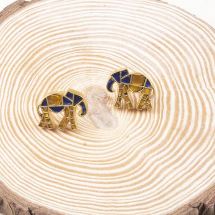 Gold-Plated Studded Jadau Handcut Kundna Elephant Shaped Navratna Studs Gold-Plated Studded Jadau Handcut Kundna Elephant Shaped Navratna Studs