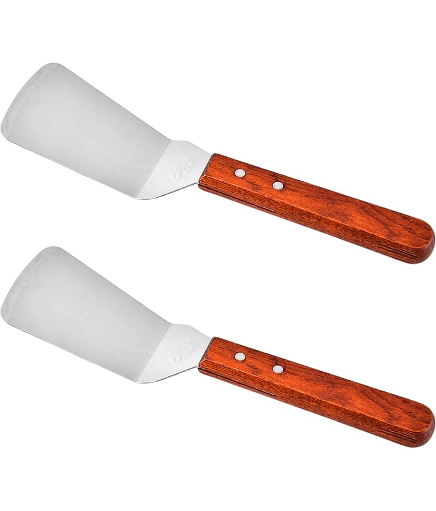 Baskety Stainless Steel with Wooden Handle Fish Fry Turner Spatula ( Pack of 2 )