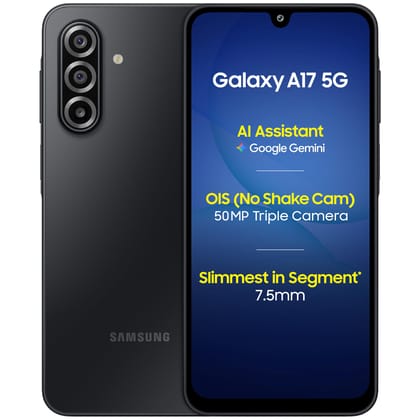 Samsung Galaxy A17 5G (Black, 8GB RAM, 256GB Storage) | with Travel Adapter | 50 MP No Shake Camera | Gemini Live | Circle to Search | Super AMOLED | Corning Gorilla Glass Victus | 7.5mm Sleek | AI Samsung Galaxy A17 5G (Black, 8GB RAM, 256GB Storage) | 