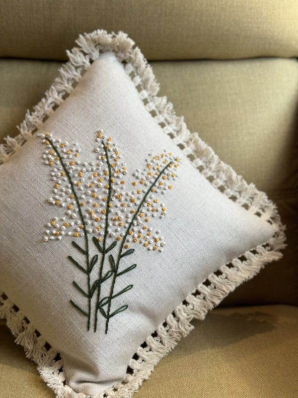 KRI India Bloom Ivory Cherry Pearls Cushion Cover|12x12 inches| Ivory | Wash & Care | 100% Cotton | Handcrafted in India. 100% organic & natural.