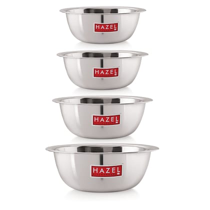 HAZEL Stainless Steel Mixing Bowl Set of 4 , 350ml to 1100ml SS Bowls for Kitchen , Steel Katori for Snacks, Cooking & Serving , Multipurpose Bowls