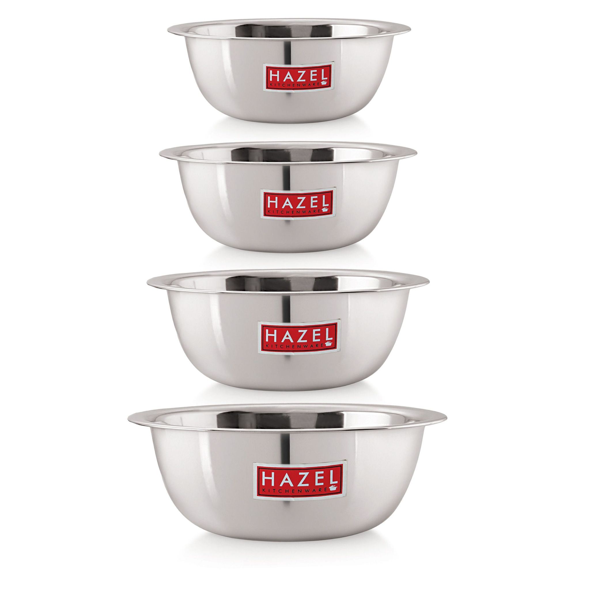 HAZEL Stainless Steel Mixing Bowl Set of 4 , 350ml to 1100ml SS Bowls for Kitchen , Steel Katori for Snacks, Cooking & Serving , Multipurpose Bowls