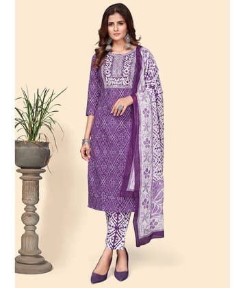 Vbuyz - Purple Straight Cotton Women's Stitched Salwar Suit ( Pack of 1 )